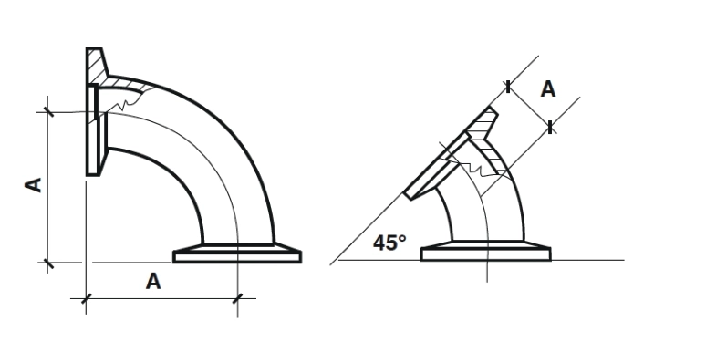 Coude égaux 90° et 45° — Inox